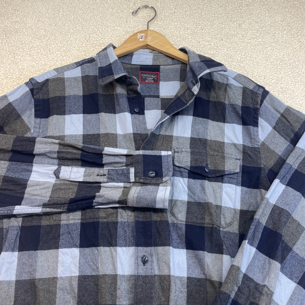 UNTUCKit Button Down Mens XL Blue Grey Buffalo Check Flannel Slim Fit Shirt